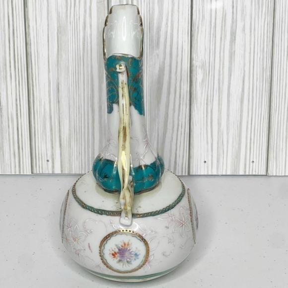 Antique Porcelain Ewer Handpainted Floral‎ Design Gold Gilding & Beading - Picture 9 of 11